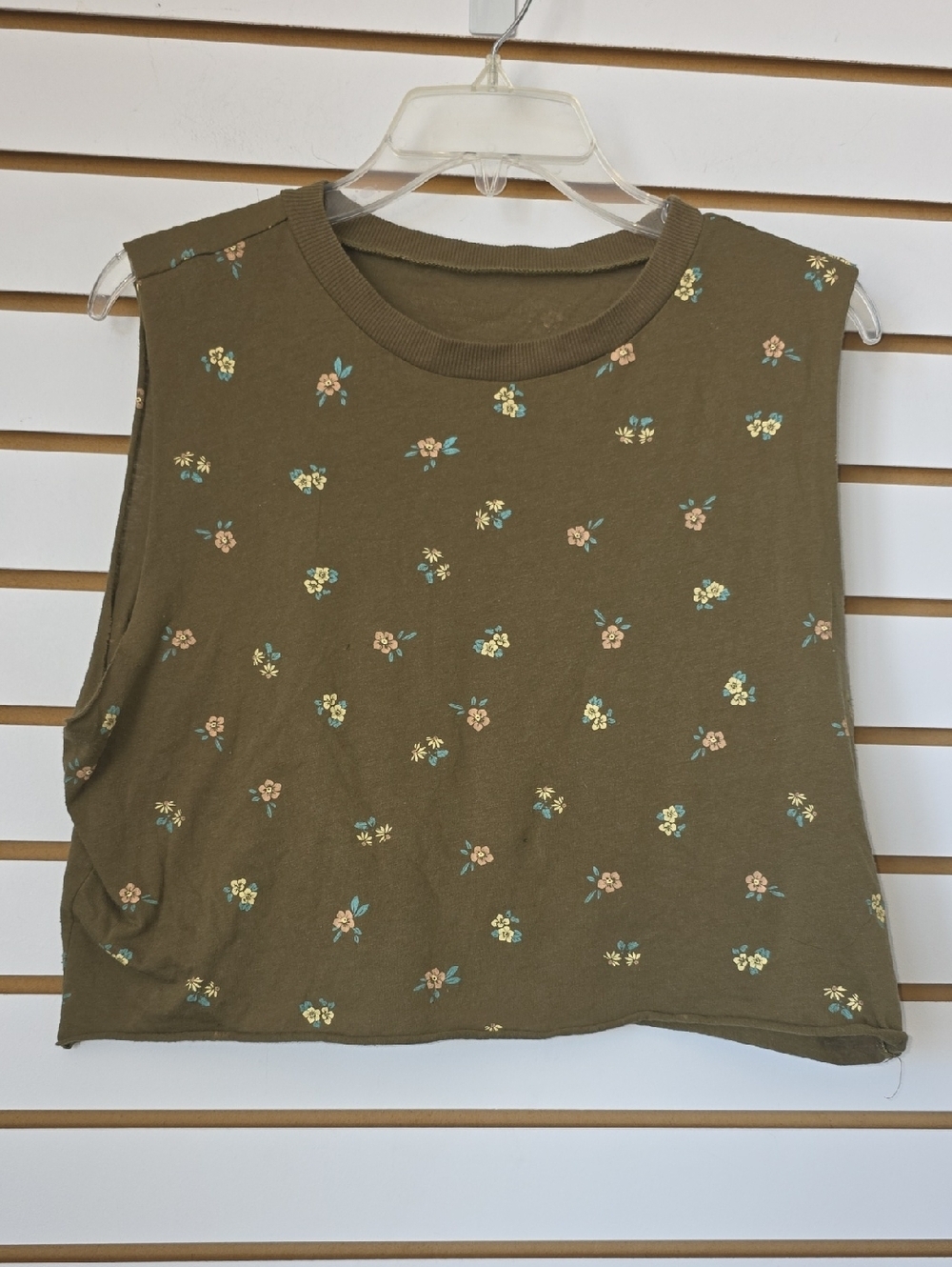 Grayson Threads Olive Green Floral Cropped Tank Top